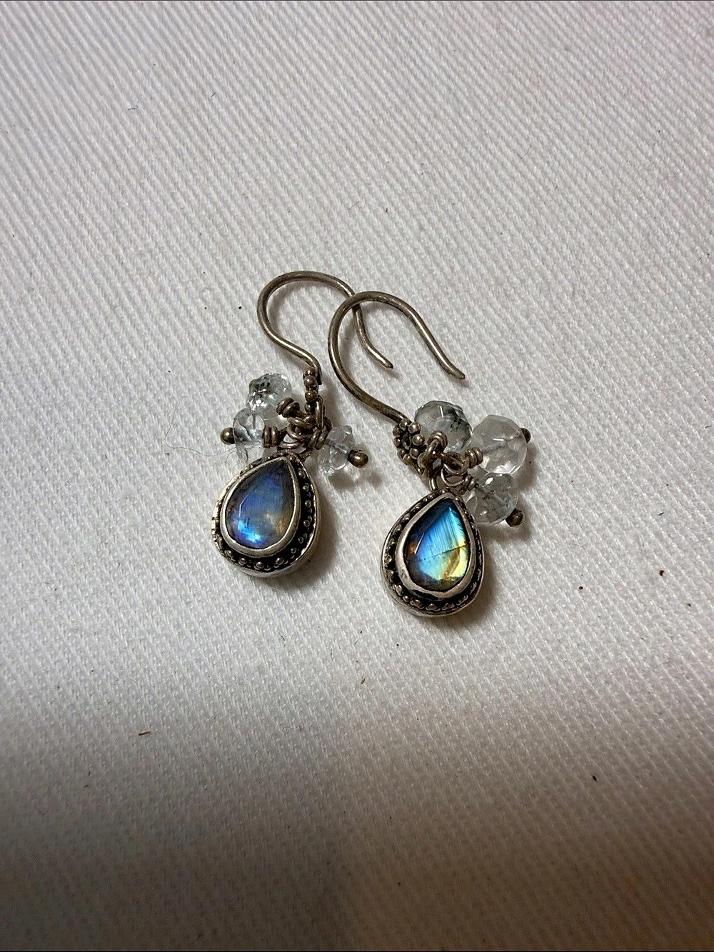 Lori Bonn Rainbow Moon Stone Drop Earrings sterling